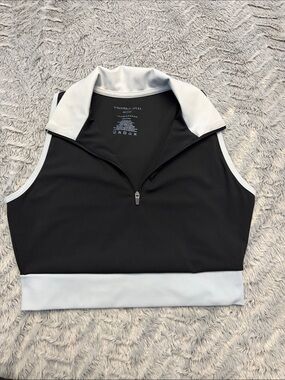 Sincerely Jules Black and White Zip-Collar Crop Top